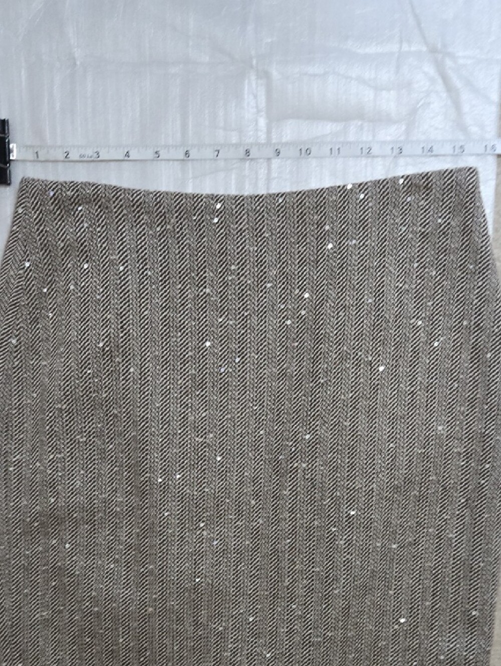 Brooks Brothers Brown and White Herringbone Pencil Skirt With Sparkle - Picture 5 of 9